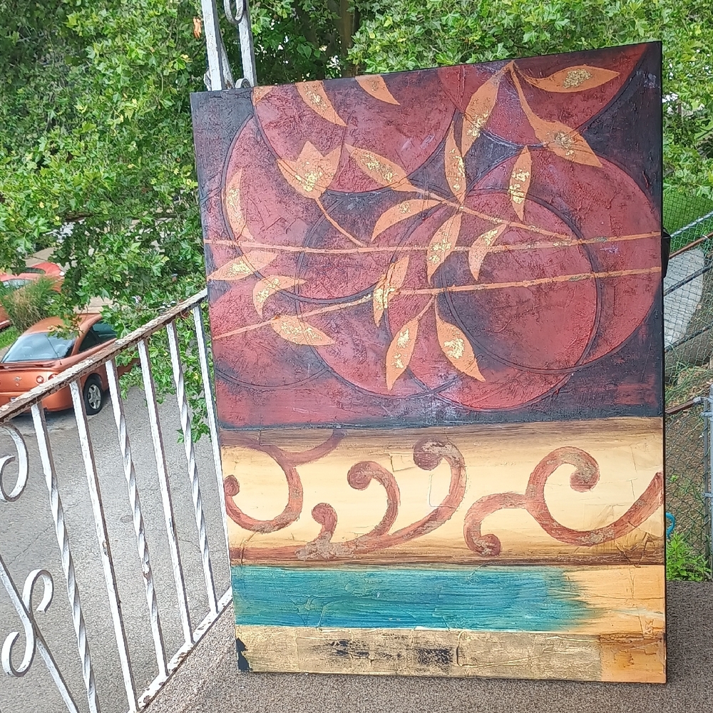 Abstract Leaf and Swirl Canvas Art